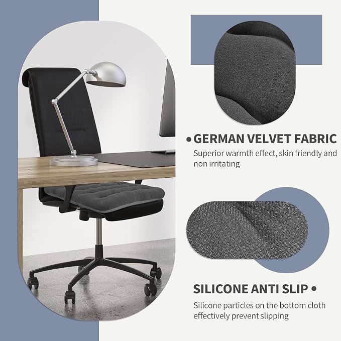 BUYUE Good Support Office Chair Cushion Padded, Soft Velvet Comfortable Non-Slip Seat Cushion for Computer Desk Kitchen Chair (1 Count, Gray) - Image 4