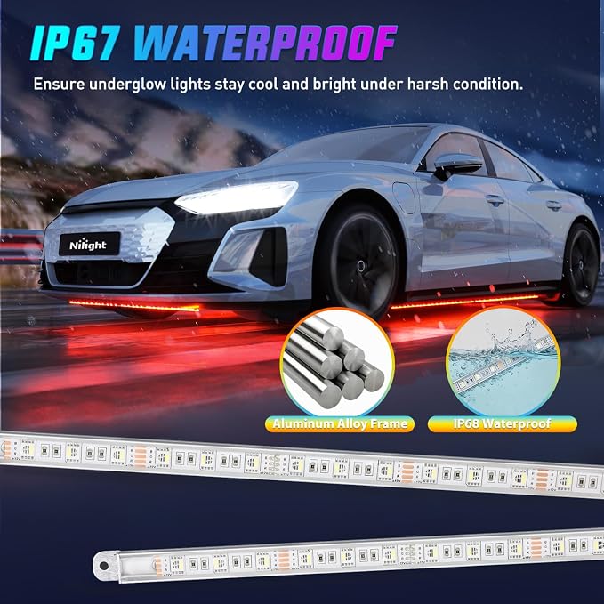 Nilight 4PCS Aluminum RGBW LED Underglow Strip Lights with APP & Remote - Image 6