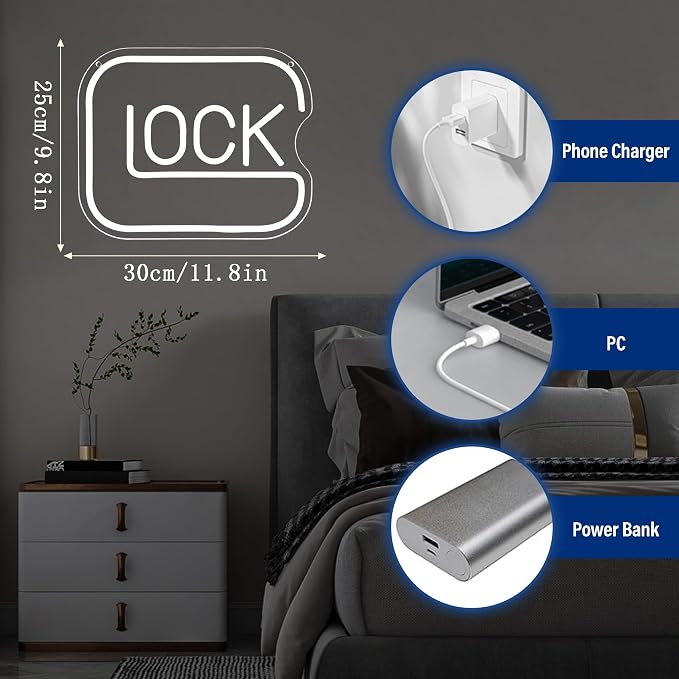 Lock Neon Signs for Wall Decor,Dimmable Game Neon Light for Gamer,Usb Powered Gaming Lights for Man Cave Bedroom Game Room Bar Birthday Gifts(9.8 * 11.8in) - Image 5