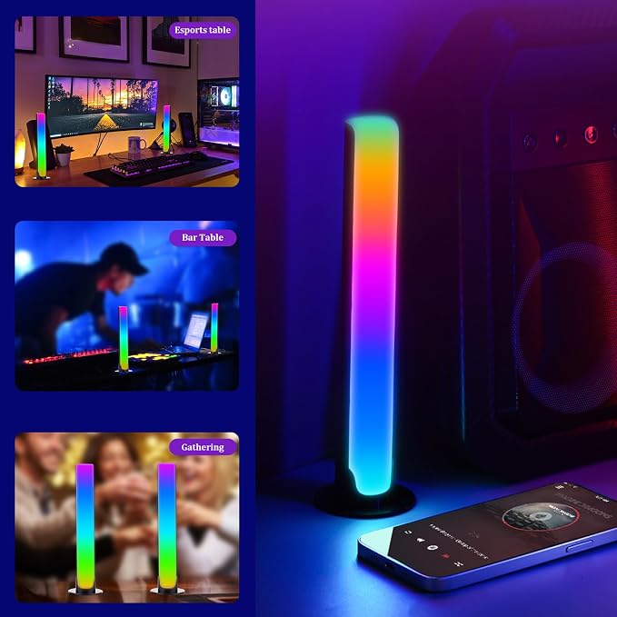 GRB Light Bar, 2Pcs LED Light Bar APP Rmote Control Gaming USB Powered Ambient Lighting TV Backlight, 5 Speeds, 4 Brightness, 8 Dynamic Modes for Gaming Room - Image 4