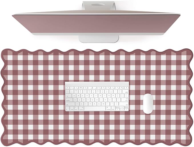 Scalloped‌ Dark Pink Checkered Gingham Desk Mat Cute Pastel Large Mouse Pad Kawaii Cottagecore ‌Vintage‌ Rustic Keyboard Pad Computer Mat for Desktop Aesthetic Cozy Office Desk Decor by Unknown