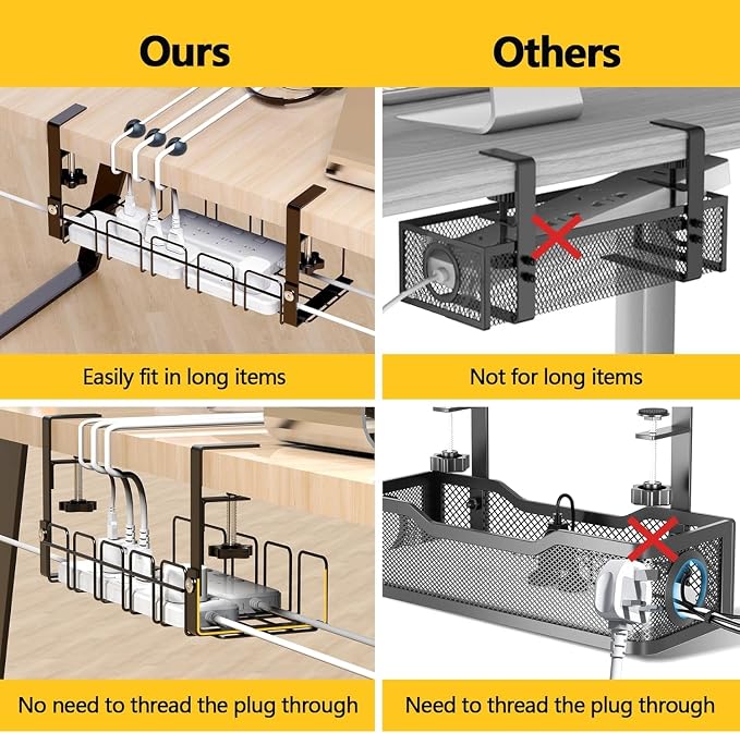 15.7 Inch Under Desk Cable Management Tray - Black No Punch Wire Organizer Holder, Sturdy Metal Rack for Power Strip, Desk Cable Organizer for Home, Office, Standing Desk, Gaming & Streaming Setup - Image 6
