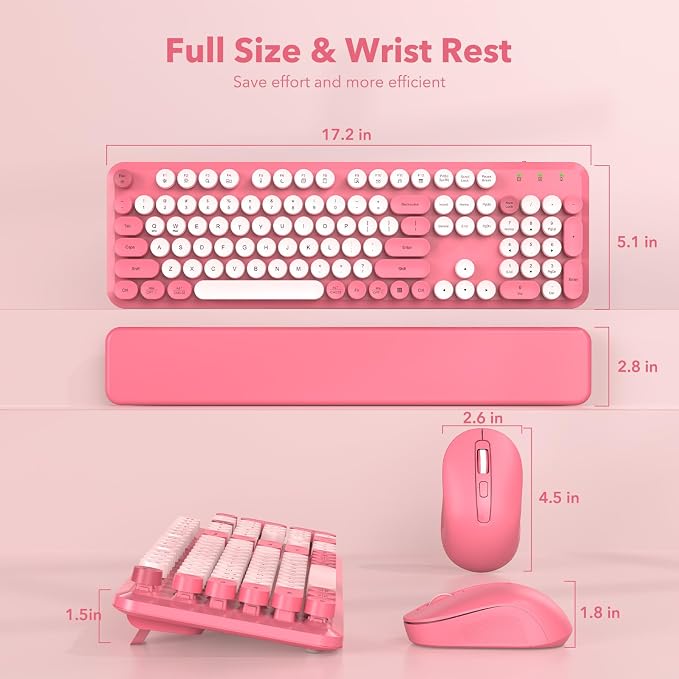 Wireless Keyboard and Mouse Combo, Round Keycaps, Magnetic Wrist Rest, Pink - Image 9