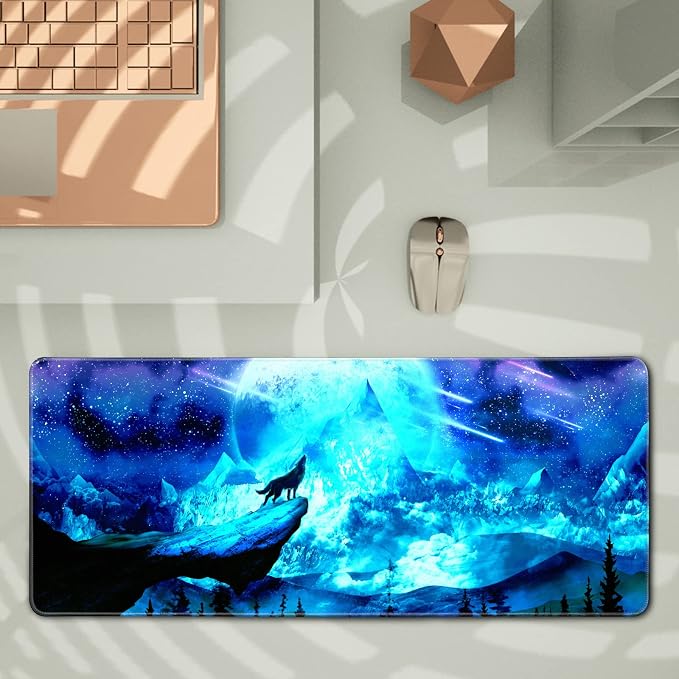 Gaming Mouse Pad Anime Mousepad Large Extended Wolves Gaming Mouse Mat with Stitched Edges Wolf Office Decor with Non-Slip Rubber Base Desk Mat for Work Gaming Office Home 31.5'' X 11.8'' Inch - Image 3