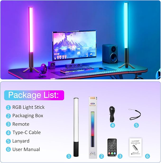 RGB LED Light Wand 360°RGB Handheld Video Light Stick for Studio Photography, Battery Powered Tube Lights, 12 Lighting Effects, 2500-6500K Dimmable Camera Light with LCD - Image 8