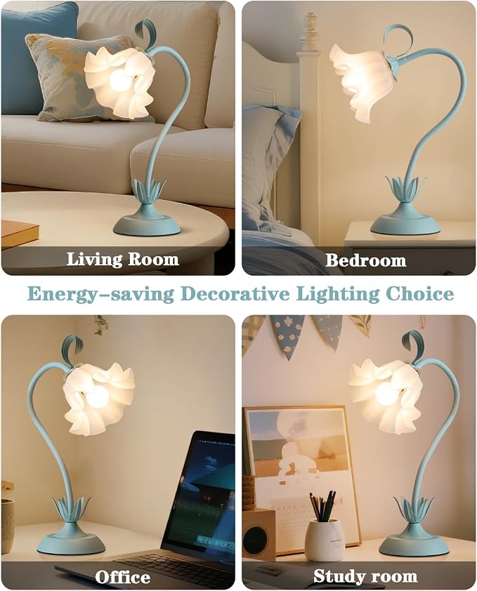 WERFOP Flower Table Lamp Cute Desk Lamp for Bedroom Home Decor (Blue) - Image 5
