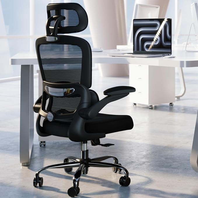 TRALT Office Chair Ergonomic Desk Chair - Gaming Chair with Lumbar Support | 330 LBS Home Office Desk Chairs with Headrest, Reading Chair with Flip-up Armrests, Comfortable Computer Chairs (5, Black) - Image 2