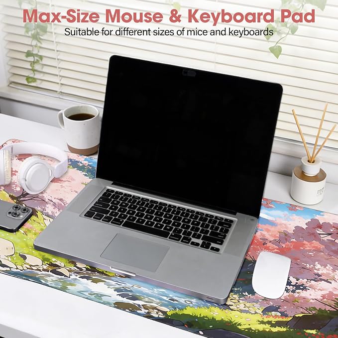 Cherry Blossom Anime Large Gaming Mouse Pad Waterproof Desk Mat | 31.5x15.7 Inch Non-Slip Rubber Base Stitched Edges - Image 6