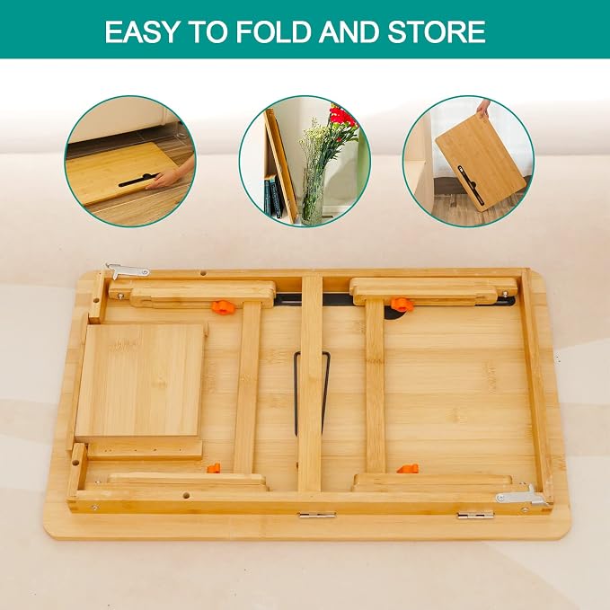 Laptop Desk for Bed, COIWAI Bed Tray,Laptop Lap Desk,Foldable Portable Tray for Sofa Couch Floor, Adjustable Height and Angle, with Tablet Phone Hold Slot,with Storage Drawer - Image 7