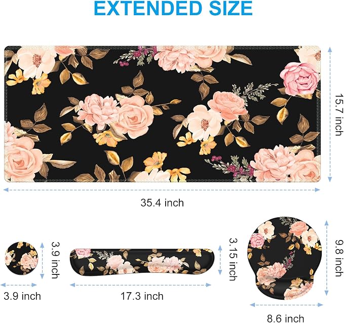 iCasso Floral 4in1 Computer Mat, 35.4"x15.7" Work Mat for Computer - Image 2