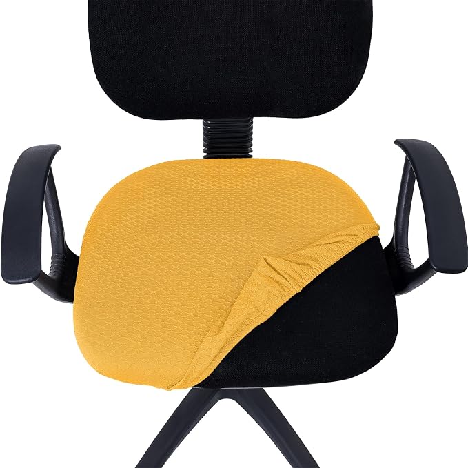 Smiry Office Computer Chair Seat Covers for Desk, Anti-dust Protector | Stretch Jacquard Removable Washable Desk Chair Seat Cushion Protectors, Mustard Yellow - Image 4