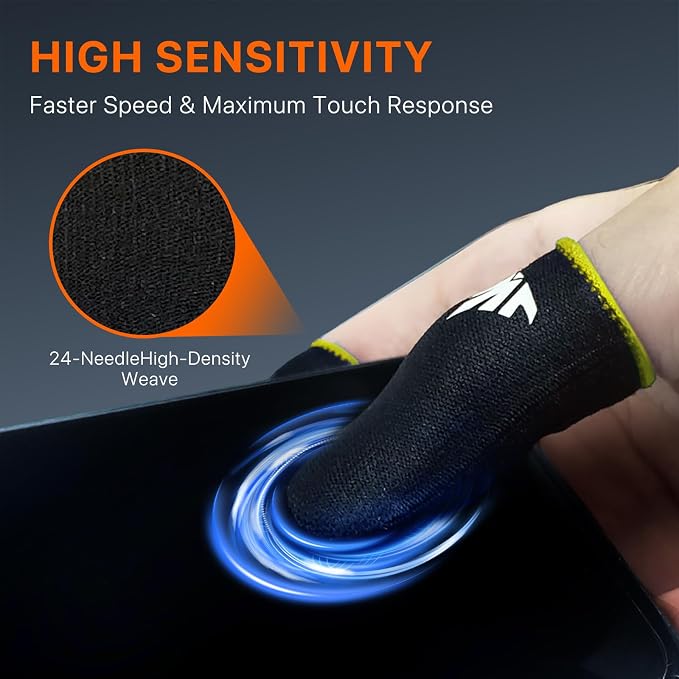 8 Pack Mobile Phone Gaming Thumb Sleeve,JWH Finger Cots for PUBG Gaming Glove,Yellow Edge​,0.3mm Superconducting Nanofibers, Anti-Skid,Silky and Sweat-Proof,Dedales Gamer profesionales guantes para - Image 3