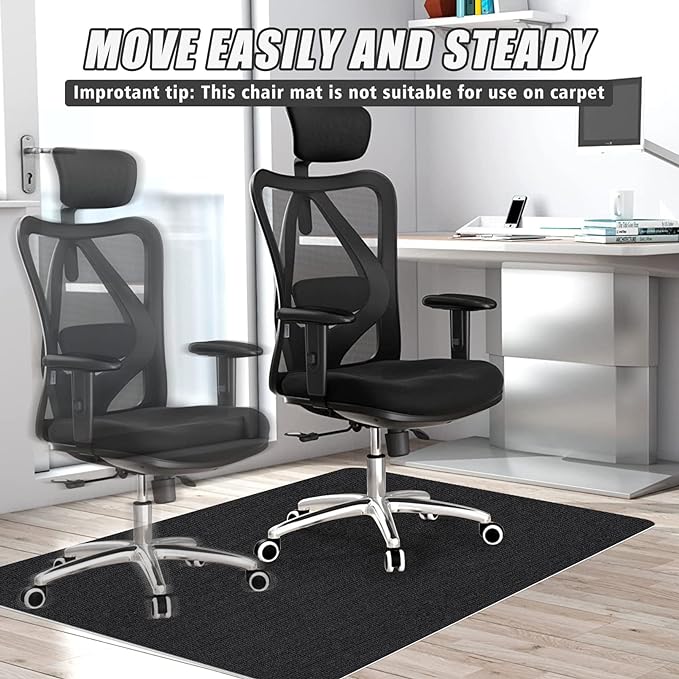 Sycoodeal Office Chair Mat for Hardwood Floor,Office Computer Gaming Chair Mat for Tile Floor,Large Floor Protector Rug,Anti-Slip,Easy to Clean,Pure Black(48"x36") - Image 4