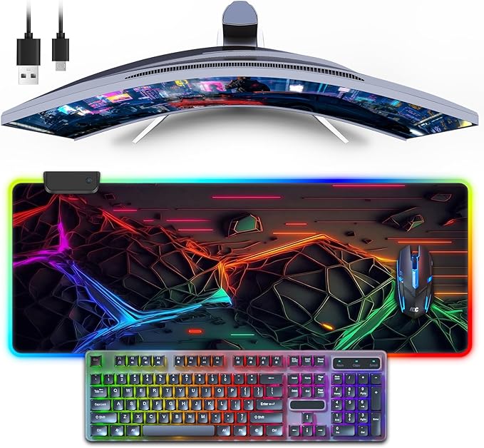 RGB Mouse Pad, Gaming Mousepad with 13 LED Light Modes | 31.5X11.8inch Large Mouse Mat, Gaming Mats for Desk with Non-Slip Rubber Base, Model-B by FoBianJie