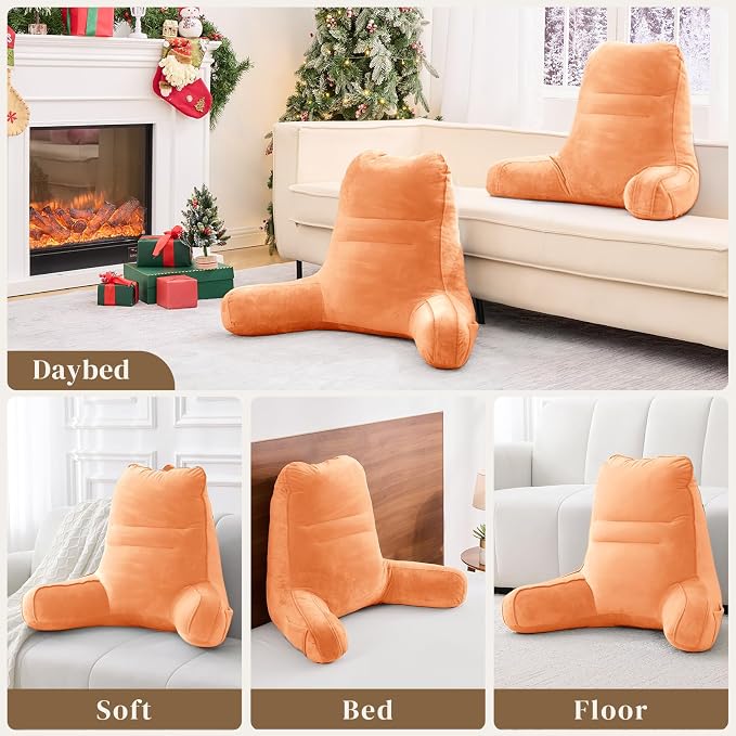 Sasttie Reading Pillow for Bed, Back Pillow for Sitting Up, Orange - Image 7