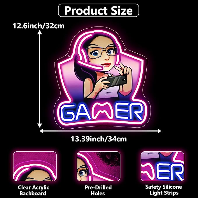 Gamer Neon Sign,Gaming Neon Sign for Girls Game Room Decor,LED Neon Game Signs for Gaming Wall Decor,Gaming Lights for Teenage Boys Girls Gamer Gifts,Girls Room Decor - Image 5