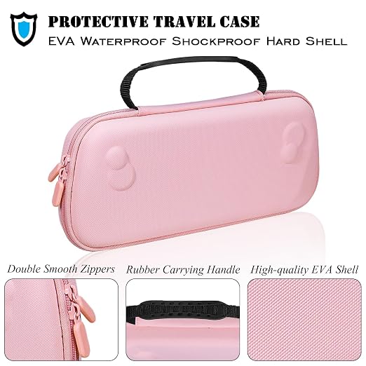 ADVcer Rog Ally X Handheld Case, EVA Waterproof Hard Shell Protective Travel Case with Inner Transformable Game Console Stands, Velvet Soft Lining, Double Zipper, Carrying Handle for Rog Ally X (Pink) - Image 4
