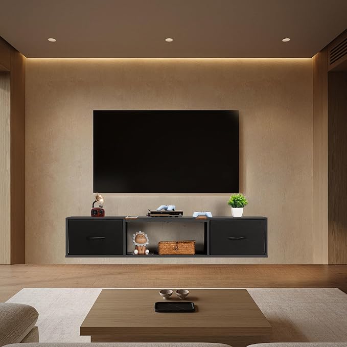 Floating TV Stand with Power Outlet, Wall Mounted Entertainment Center with Drawers, Rustic Brown Industrial Media Console Shelf for Living Room, Bedroom（Brown） - Image 8