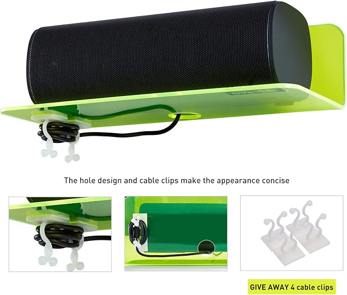 OAPRIRE 9 Inch Floating Wall Shelves Set of 2 - Personalize Expand Wall Space - Acrylic Small Wall Shelf for Bathroom, Bedroom, Living Room, Office, with Cable Clips - Clear Green - Image 5