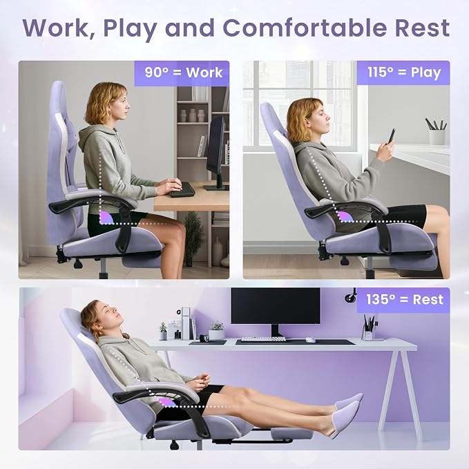 N-GEN GAMING Gaming Chair, Reclining Backrest, Footrest, Fabric, Purple | Ergonomic Design with Reclining Backrest, Linkage Armrests and High-Density Foam, Comfy Seating for Computer or Home Office - Image 8
