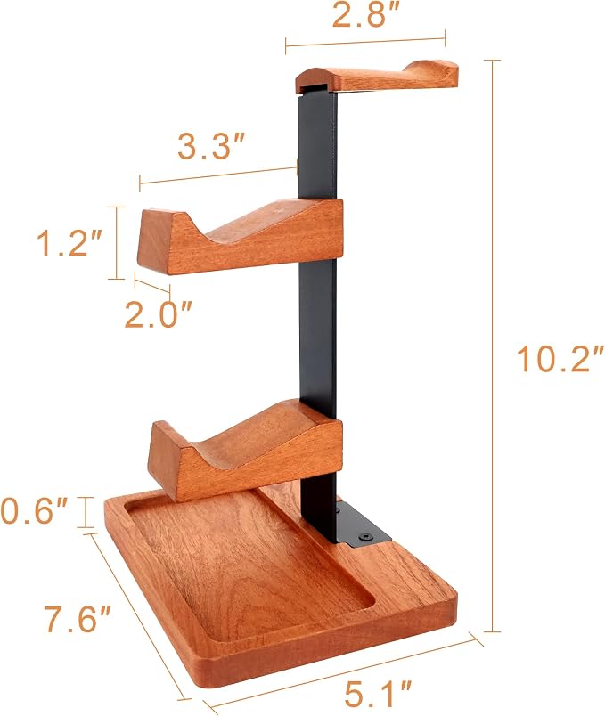 Headset Stand with Dual Controller Holder, Solid Wood | Headphone Stand with Storage Base, Gaming Equipment Accessories for Desk, Controller Holder for Gamers - Image 8