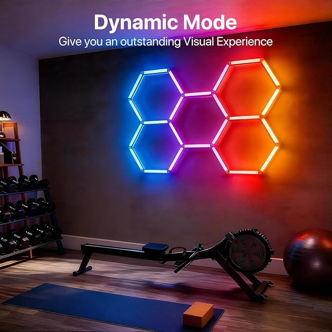 HYPERLITE Hexagon Garage Lights: Gen-IV 5 Grid RGB Hexagon LED Lights with Music Sync Mode, App & Remote Control, Multi-Color Honeycomb Light for Gaming Room, Gym, Garage - Image 6