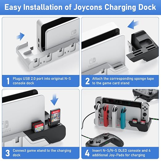 Switch Game Storage with Controller Charger for Nintendo Switch & OLED Model, MLIFEMFUL Switch Charging Dock Charges 6 Joycons, Switch Gaming Accessories Holder Desk, Switch Game Gift Card Organizer - Image 8