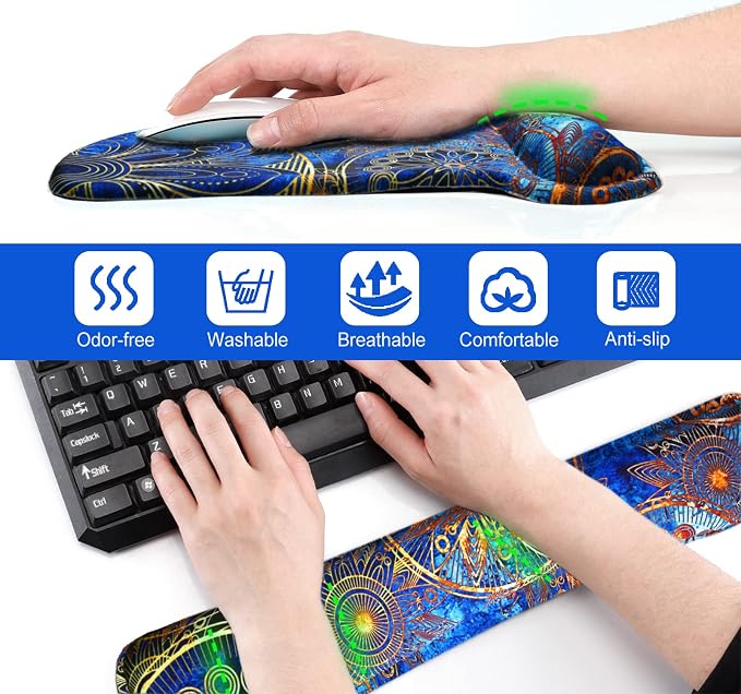 ToLuLu Keyboard Wrist Rest Mouse Pad Support, Gel Ergonomic Mouse Pads for Computer Laptop PC, Comfortable Durable Mousepad Keyboard Wrist Rests for Easy Typing Pain Relief, Blue Mandala - Image 4