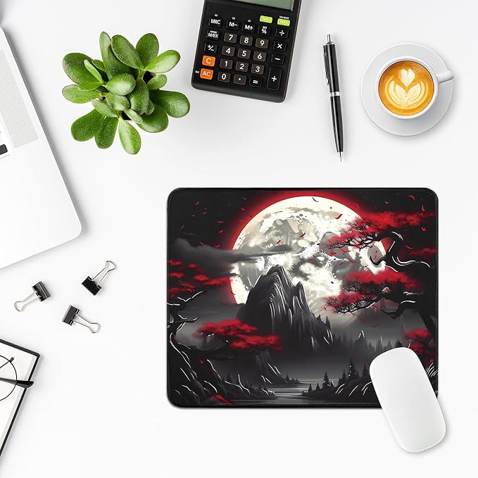 FreeNook Small Gaming Mouse Pad, Anime Black Mousepad with with Non-Slip Base, Expanded Cool Desk Mat, Mountain Moon Scenery Keyboard Mat Suitable for Home Office,10.2 X 8.3 Inch - Image 7