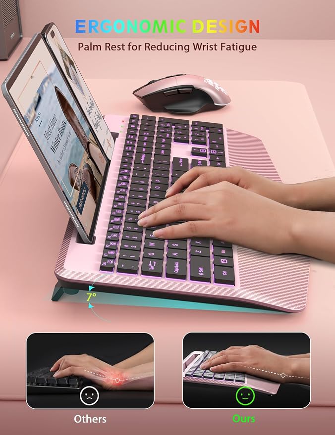SABLUTE Wireless Keyboard and Mouse Combo, Backlit Scissor Keys, Wrist Rest - Image 3
