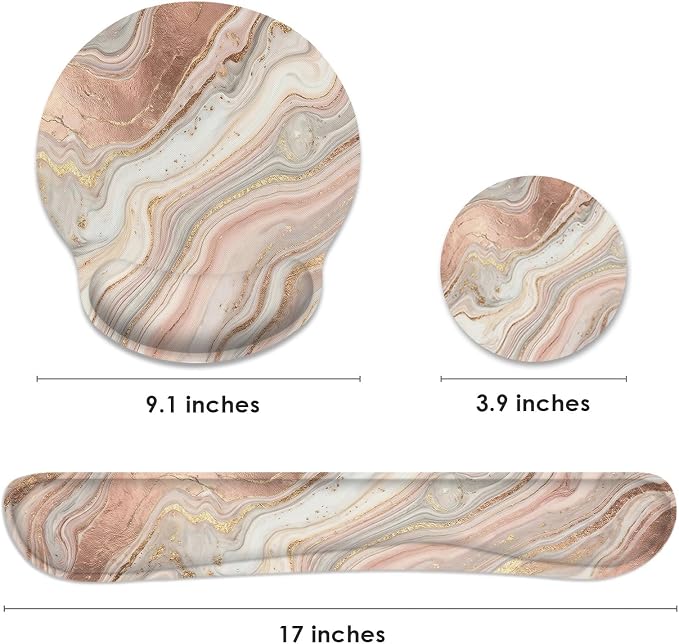 Britimes Ergonomic Mouse Pad Set with Wrist Rest, Gold Pink Marble - Image 2