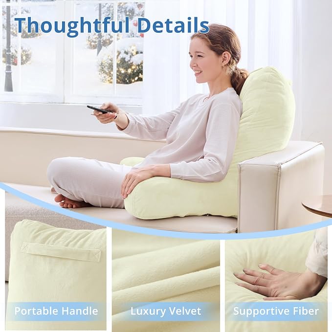 Sasttie Reading Pillow for Bed, Back Pillow for Sitting Up, Cream - Image 4