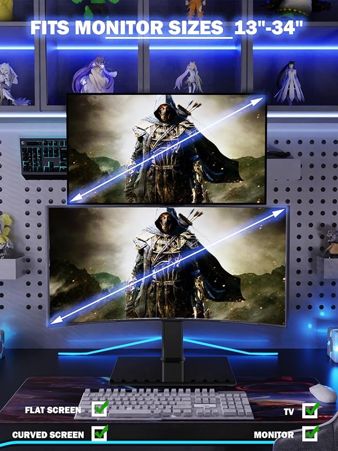 Dual Monitor Stand - Vertical Stack Screen Free-Standing Monitor Riser Fits Two 13 to 34 Inch Screen with Swivel, Tilt, Height Adjustable, Holds One (1) Screen Up to 44Lbs - Image 7