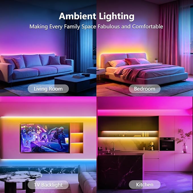 FONEWE Smart WiFi LED Lights 100 ft Remote Control Through APP Led Strip Lights Supports Alexa and Google Assistant Timing Function RGB Color Changing LED Lights for Bedroom and Party - Image 8
