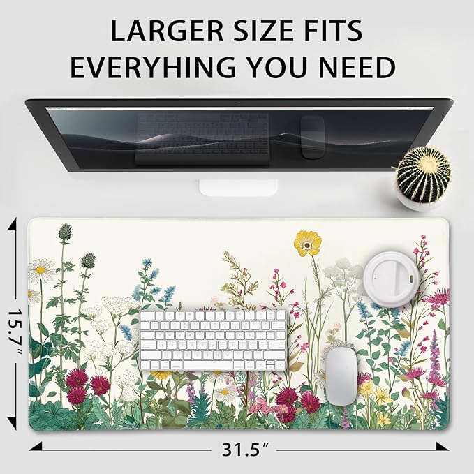 Wildflower Garden Large Gaming Mouse Pad Desk Mat 31.5"x15.7" | Extended Mousepad, Non-Slip Rubber Base , Stitched Edges, for Computer/Laptop/Office/Home - Image 4