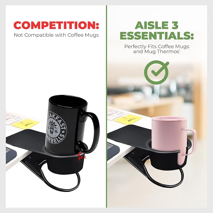 Desk Cup Holder Clamp 4 Pack, Clip On Water Bottle & Mug Holder, Phone Slot - Image 8