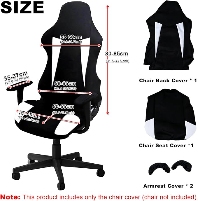 Gaming Chair Covers Only,Stretchable Fit Thick Breathable Mesh | Cat Scratch Proof,Scratch Resistant,Soft,Gaming Chair Seat Cover with 2Pcs Armrest Slipcovers(Black-white,Style 2) - Image 4