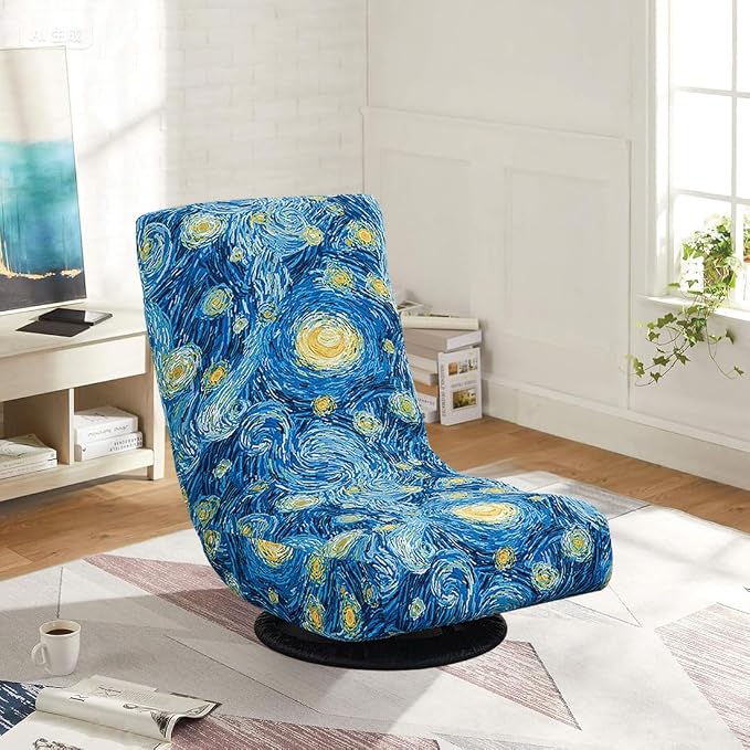 Swivel Reclining Folding Floor Gaming Chair Cover Printed Lazy Boy Chair Slipcover Lounge Folding Sofa Seat Covers for Teens and Adults, 05 - Image 2