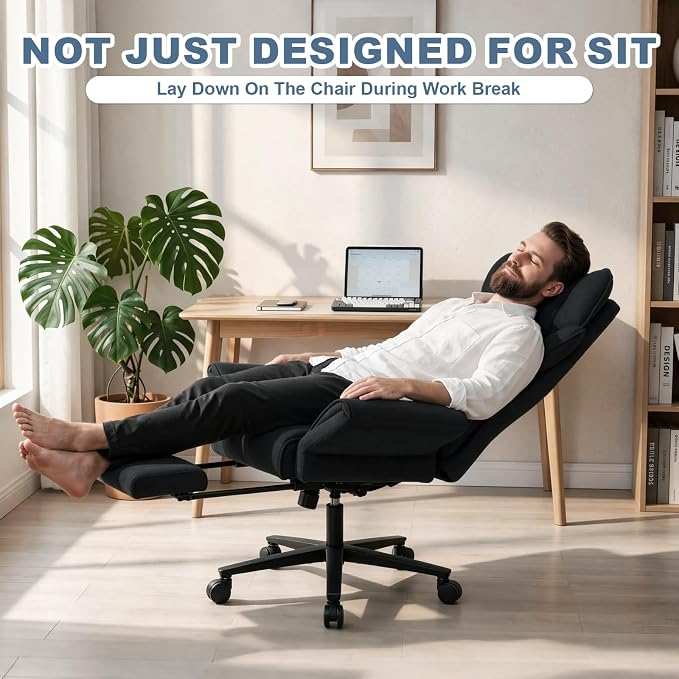 Big and Tall Office Chair, Reclining Executive Desk Chair, Cross Legged Ergonomic High Back Computer Gaming Chair with Flip Armrests Lumbar Support Footrest, Black Vanity Chair - Image 9