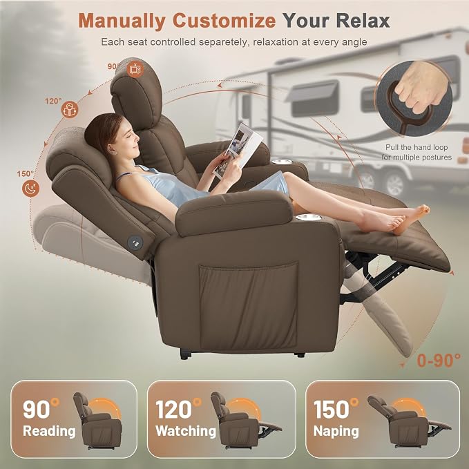 RV Loveseat Recliner Sofa, Home Theater Seating with Console & Massage - Image 7