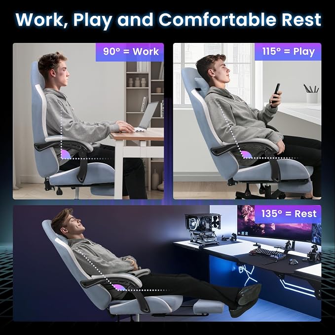 N-GEN GAMING Gaming Chair, Reclining Backrest, Footrest, Fabric, Blue | Ergonomic Design with Reclining Backrest, Linkage Armrests and High-Density Foam, Comfy Seating for Computer or Home Office - Image 8