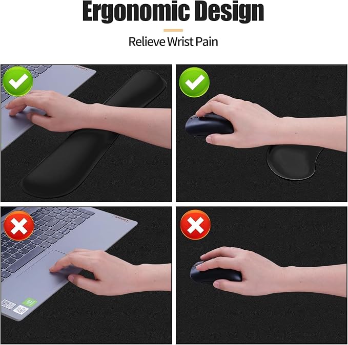 Bloss Leather Desk Pad and Keyboard Wrist Rest, Non-Slip Large Mouse Pad + Keyboard Pad + Mouse Wrist Support, Desk Mat Protector for Office, Home(27.6" x 13.8", Black) - Image 2