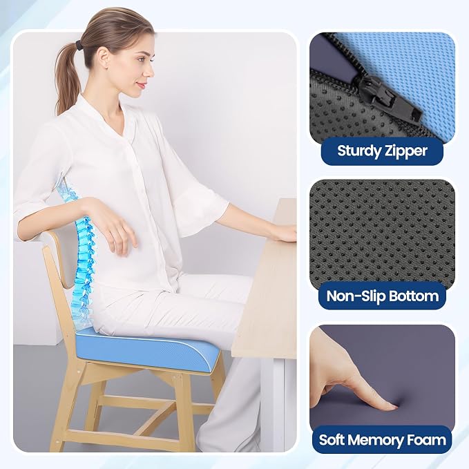 SweetSlubr Seat Cushion, Chair Pad, Memory Foam Tailbone Pain Relief | Office Chair Cushion for Tailbone Pain Relief, Non-Slip Cover, Soft Support for Office Chair, Car Seat,Large/Light Blue - Image 6