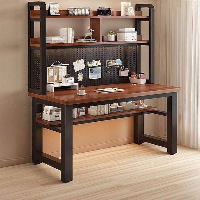 Writing Work Computer Desk with Pegboard,Gaming Desk with Bookshelf Combo,PC Gamer Workstation Desk,Wooden Desktop,for Home Office Work and Gaming(F1,39.5" L x 23.6" W(100x60cm)) by ZMNXAS