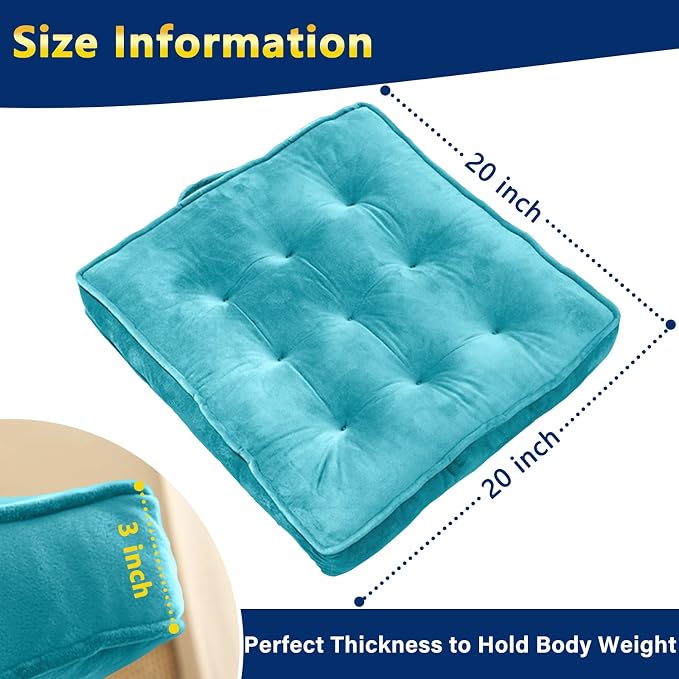 1 MIDDLE ONE Floor Pillow Set of 2, Memory Foam Meditation Cushion, Floor Cushions for Adults Sitting, Large Square Seat Cushions for Yoga, Couch, Sofa, Kids, Living Room, 20x20 Inch (Blue) - Image 7