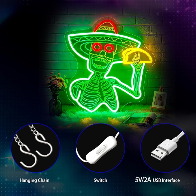 Neon Sign, Tacos Skul Neon Signs for Wall Decor LED Sign Neon Light - Image 5