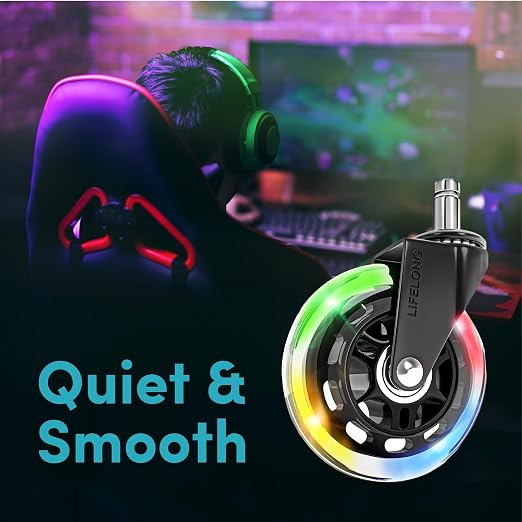 Lifelong Gaming Office Chair Wheels Replacement, Heavy Duty, 5-Pack | Original RGB Rubber Caster, Smooth & Quiet, Safe for Hardwood Floors & Carpet, Replace Office Chair Mats, Fits 98% - Image 6