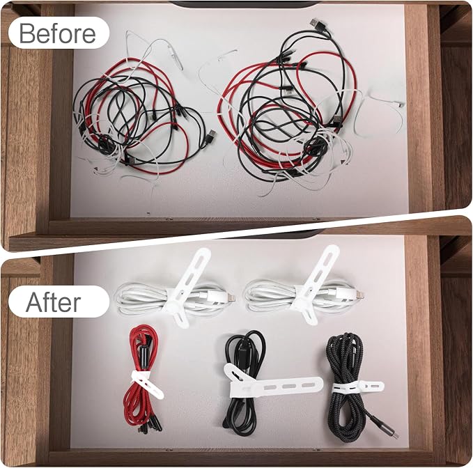 Donruby 24Pcs Silicone Cable Ties, Reusable Cord Organizer Straps, White - Image 5