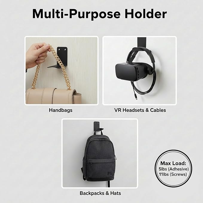 Heavyrain 2PCS Under Desk Headphone Hanger | Storage Hook Metal Desk Edge Hook Hanger with Clamp-On Design (Medium) - Image 4