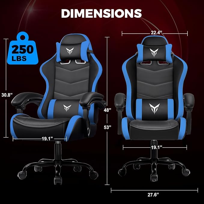 GTPLAYER Gaming Chair, Video Game Chairs Racing Style PC Game Chairs 350lbs for Adults - Padded High Back Ergonomic Reclining Silla Gamer, Linkage Armrest, Blue - Image 2